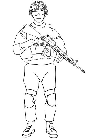 Soldier With M16 Coloring Page